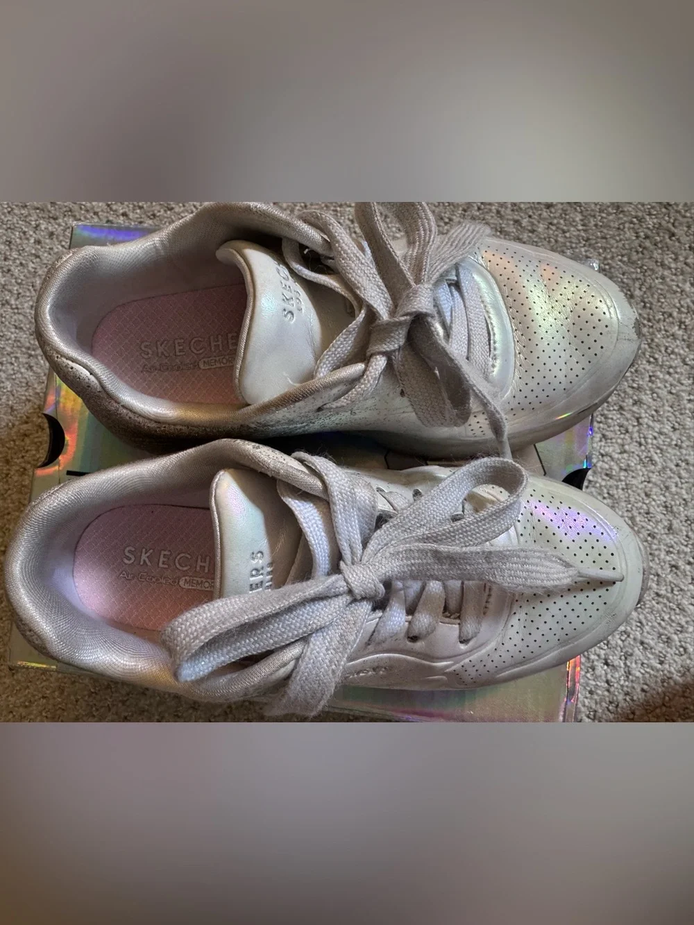 Skechers Kids Iridescent Glitter White Lace-Up Sneakers